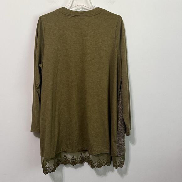 Logo Lounge Cardigan Sweater 1X Olive Green Long Sleeve Zip Front Lace Hem Comfy - Picture 10 of 10